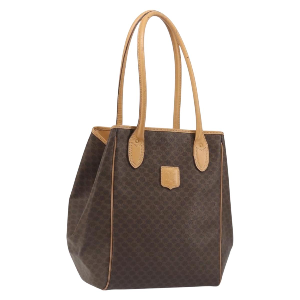 CELINE Macadam Tote Bag PVC Leather Brown Gold Tone Auth 192701