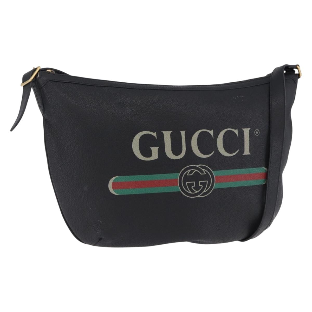 GUCCI Shoulder Bag Leather Black Gold Tone 523588 Auth 192702A