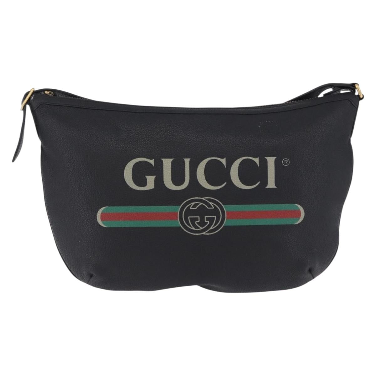 GUCCI Shoulder Bag Leather Black Gold Tone 523588 Auth 192702A