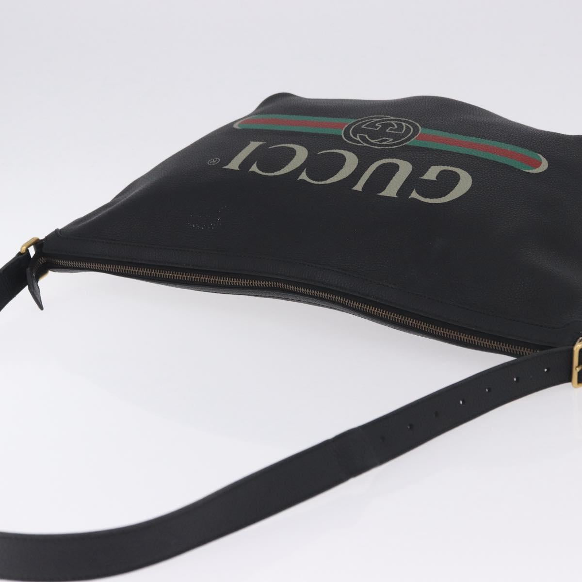 GUCCI Shoulder Bag Leather Black Gold Tone 523588 Auth 192702A