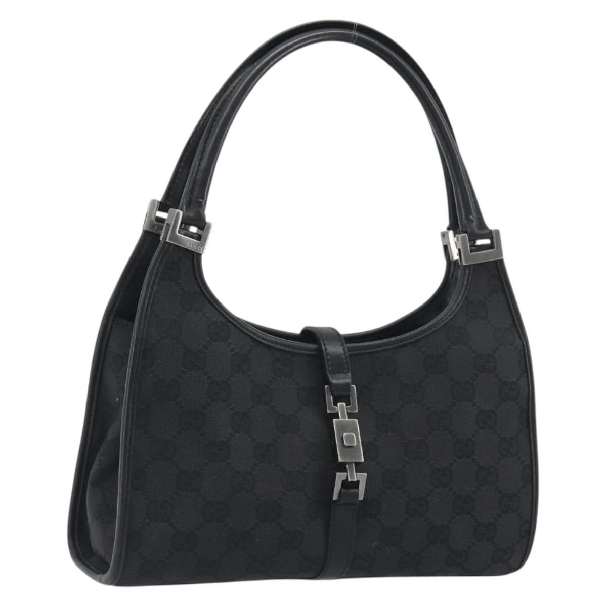 GUCCI GG Canvas Jackie Hand Bag Black Silver 01721 Auth 192703