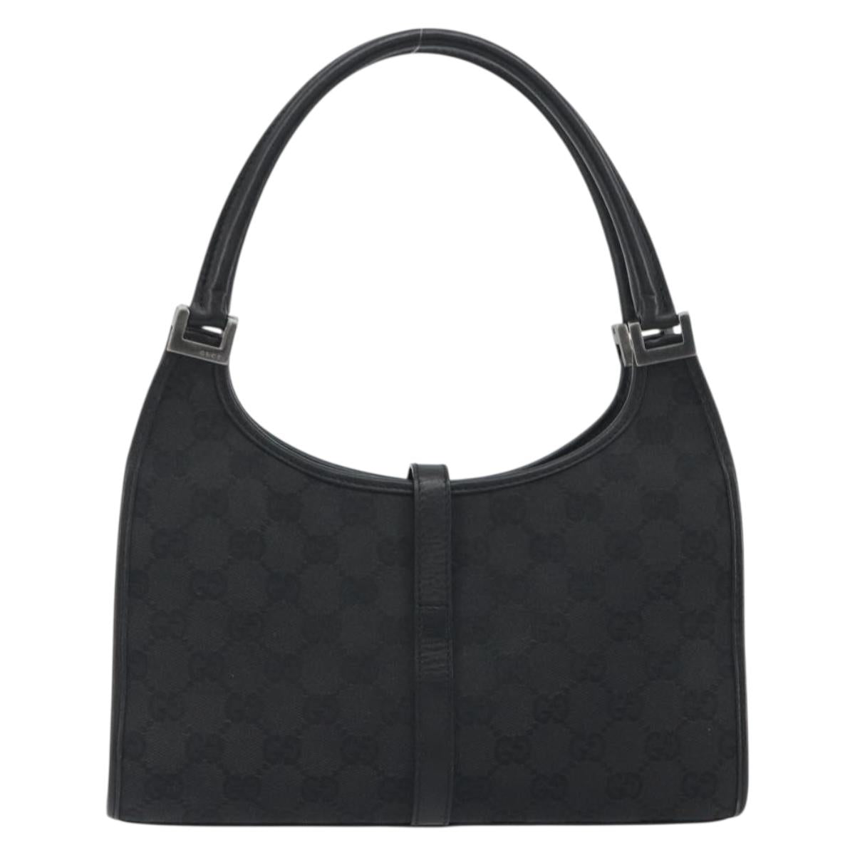 GUCCI GG Canvas Jackie Hand Bag Black Silver 01721 Auth 192703