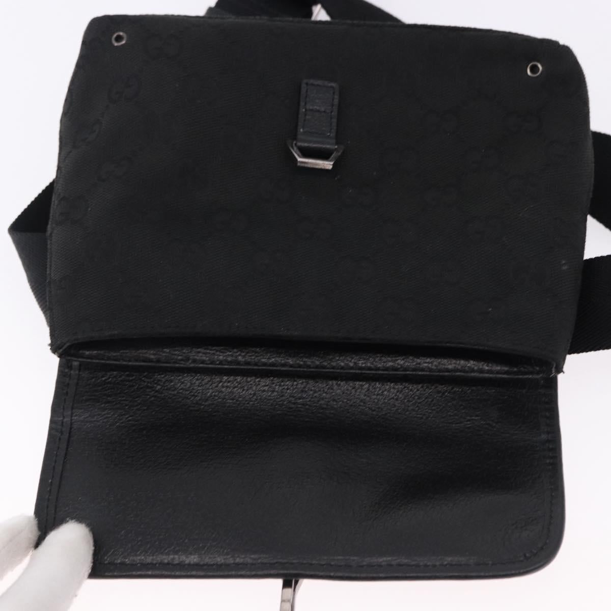 GUCCI GG Canvas Waist Bag Black Silver 92543 Auth 192704A