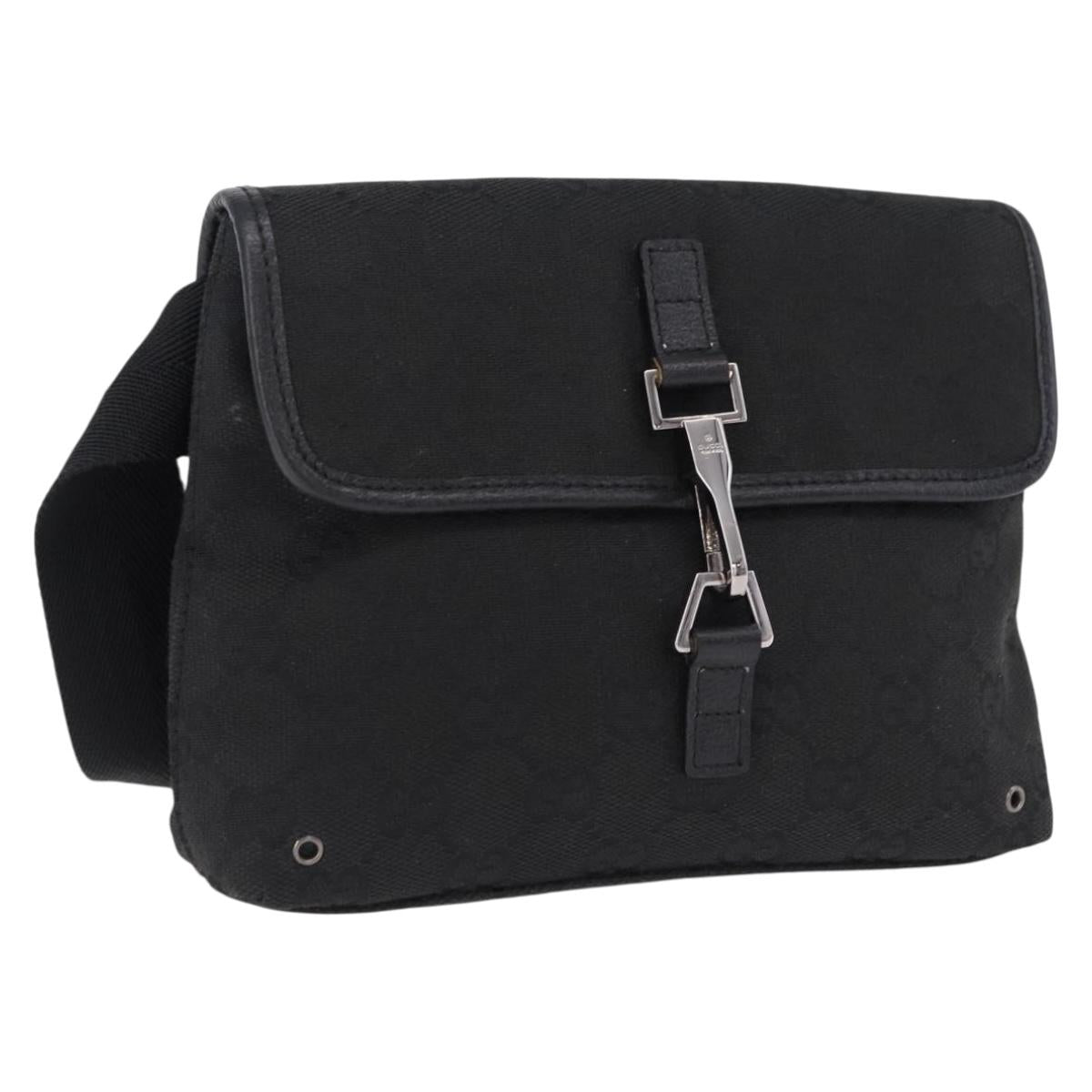 GUCCI GG Canvas Waist Bag Black Silver 92543 Auth 192704A