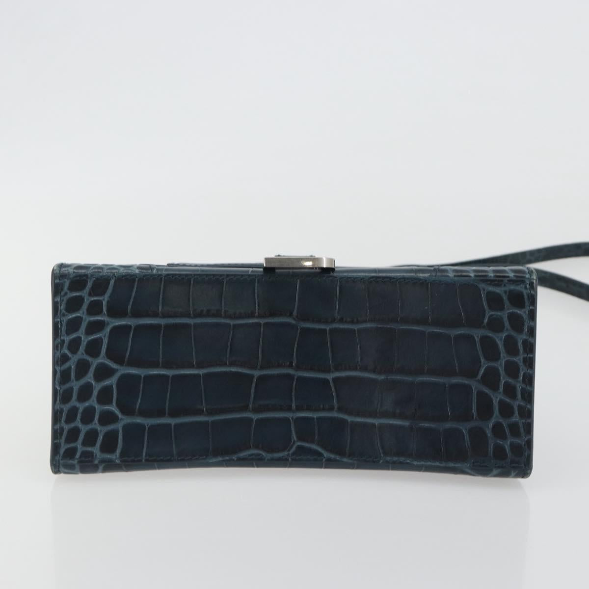 BALENCIAGA Hour Hand Bag Leather 2way Navy Silver 593546 Auth 192706M