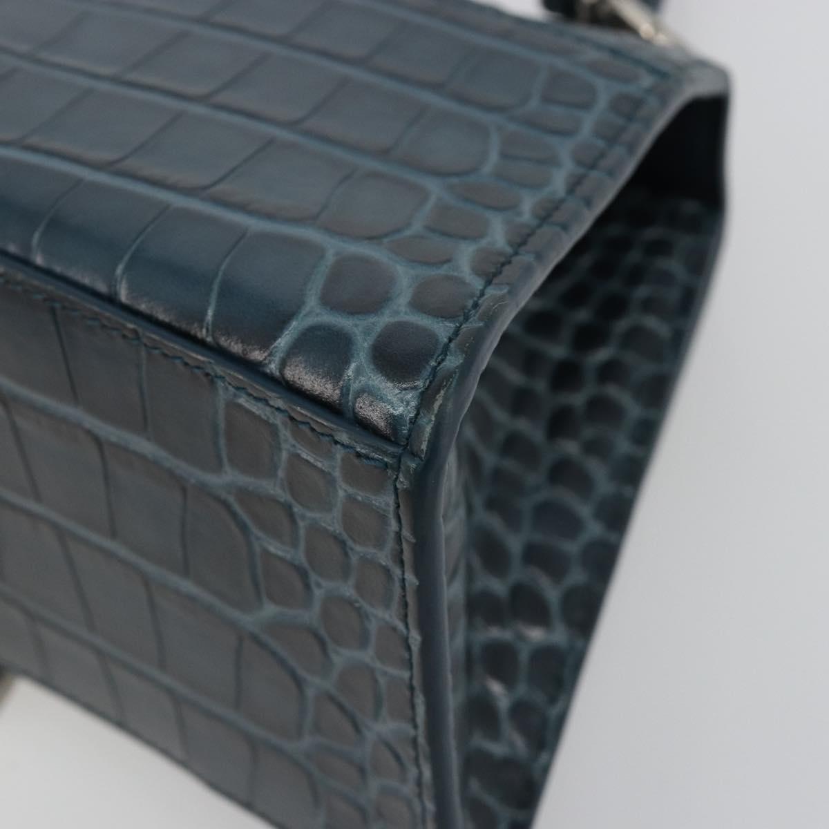 BALENCIAGA Hour Hand Bag Leather 2way Navy Silver 593546 Auth 192706M