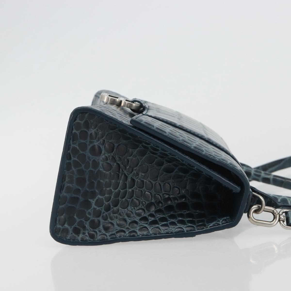 BALENCIAGA Hour Hand Bag Leather 2way Navy Silver 593546 Auth 192706M