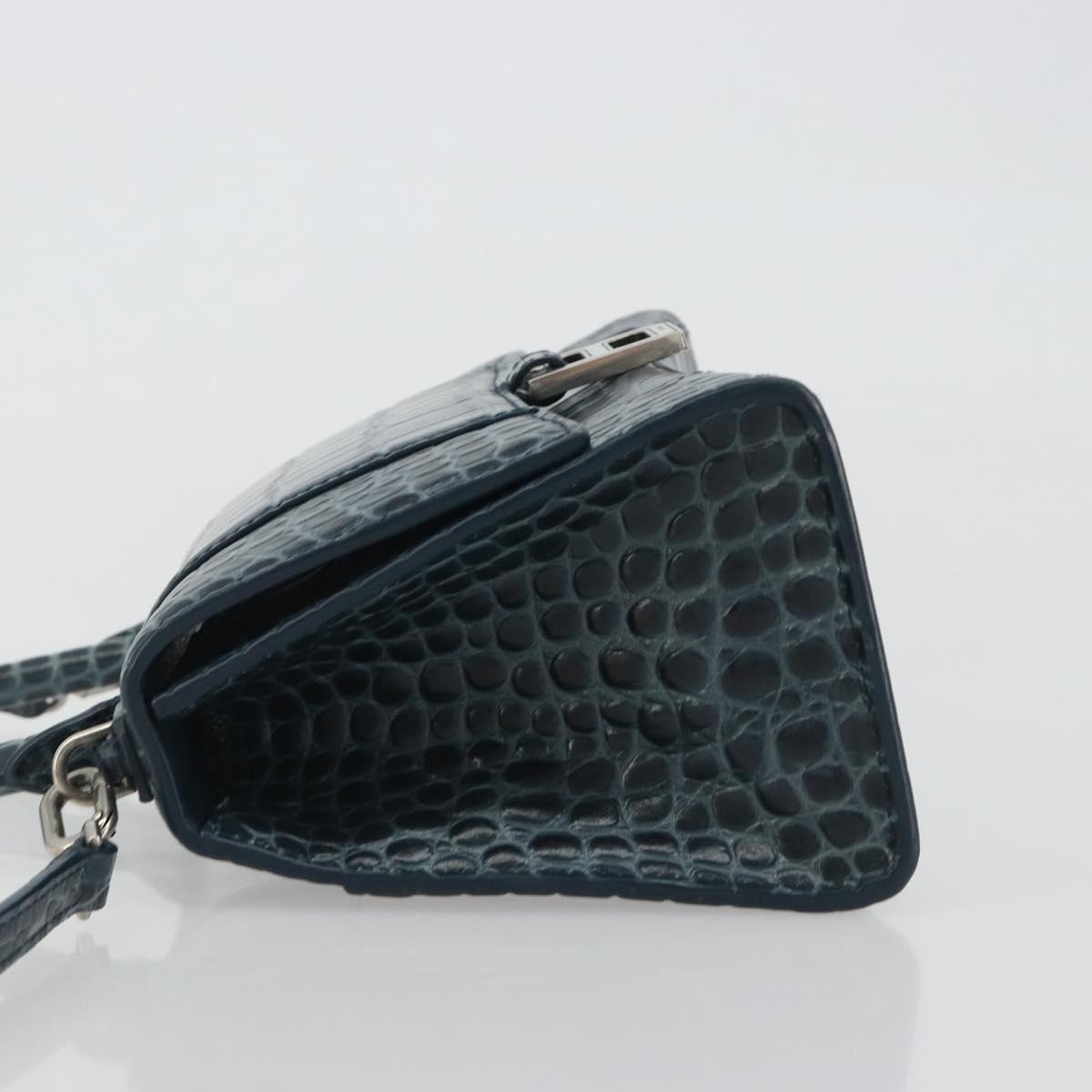 BALENCIAGA Hour Hand Bag Leather 2way Navy Silver 593546 Auth 192706M