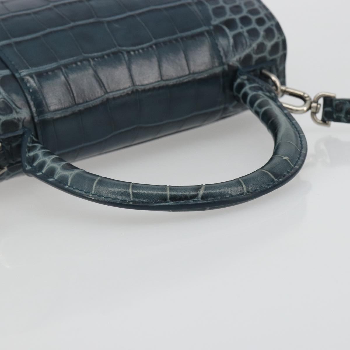 BALENCIAGA Hour Hand Bag Leather 2way Navy Silver 593546 Auth 192706M