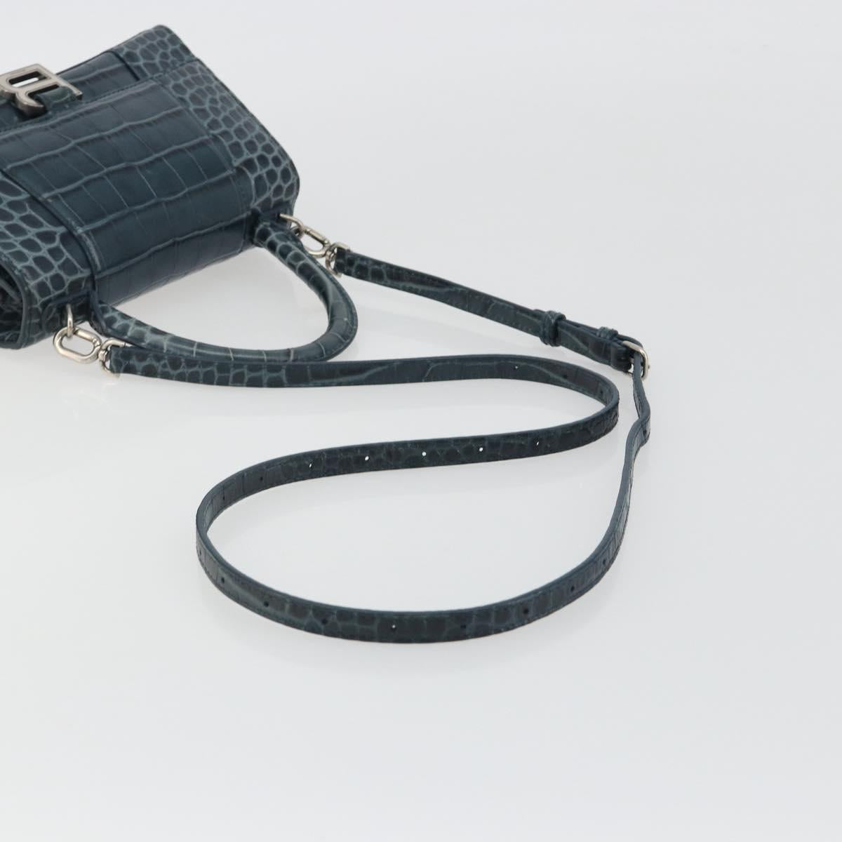 BALENCIAGA Hour Hand Bag Leather 2way Navy Silver 593546 Auth 192706M