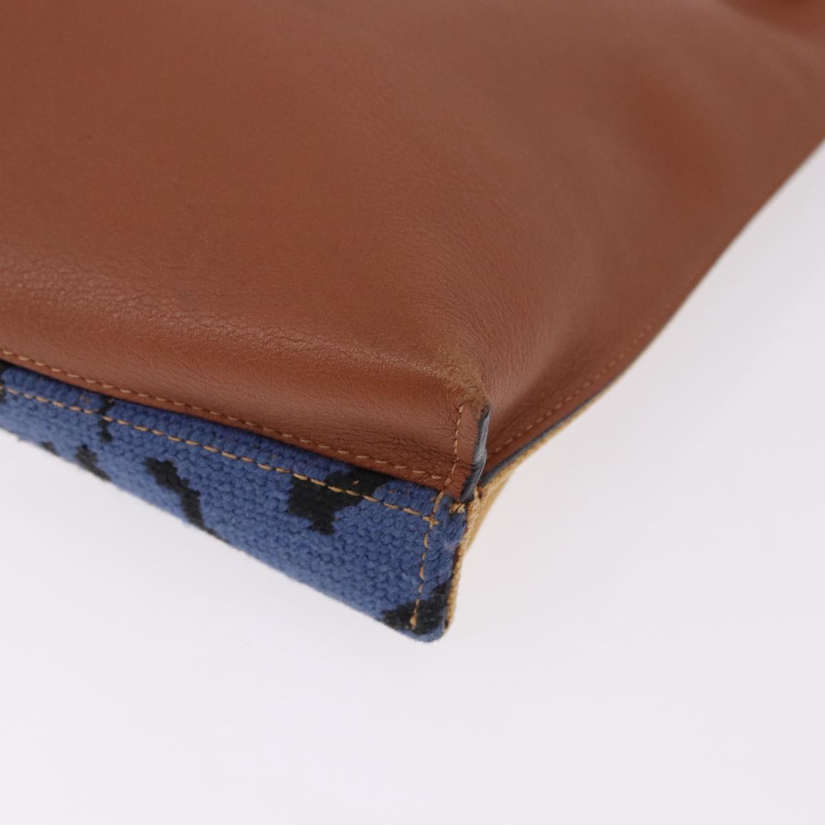 LOEWE Clutch Bag Canvas Brown Silver Auth 192707A