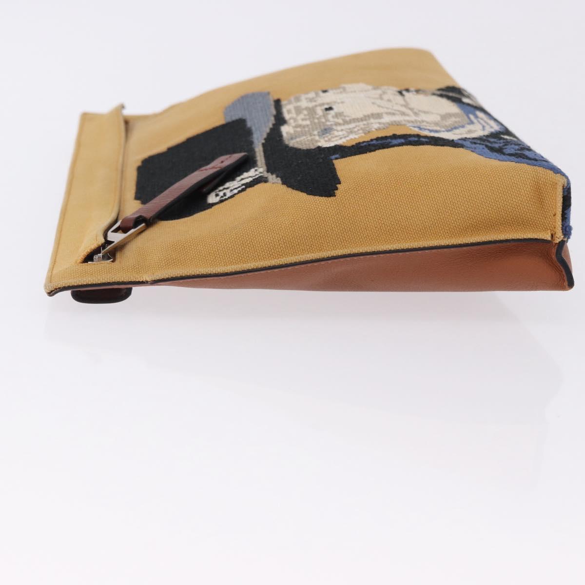 LOEWE Clutch Bag Canvas Brown Silver Auth 192707A
