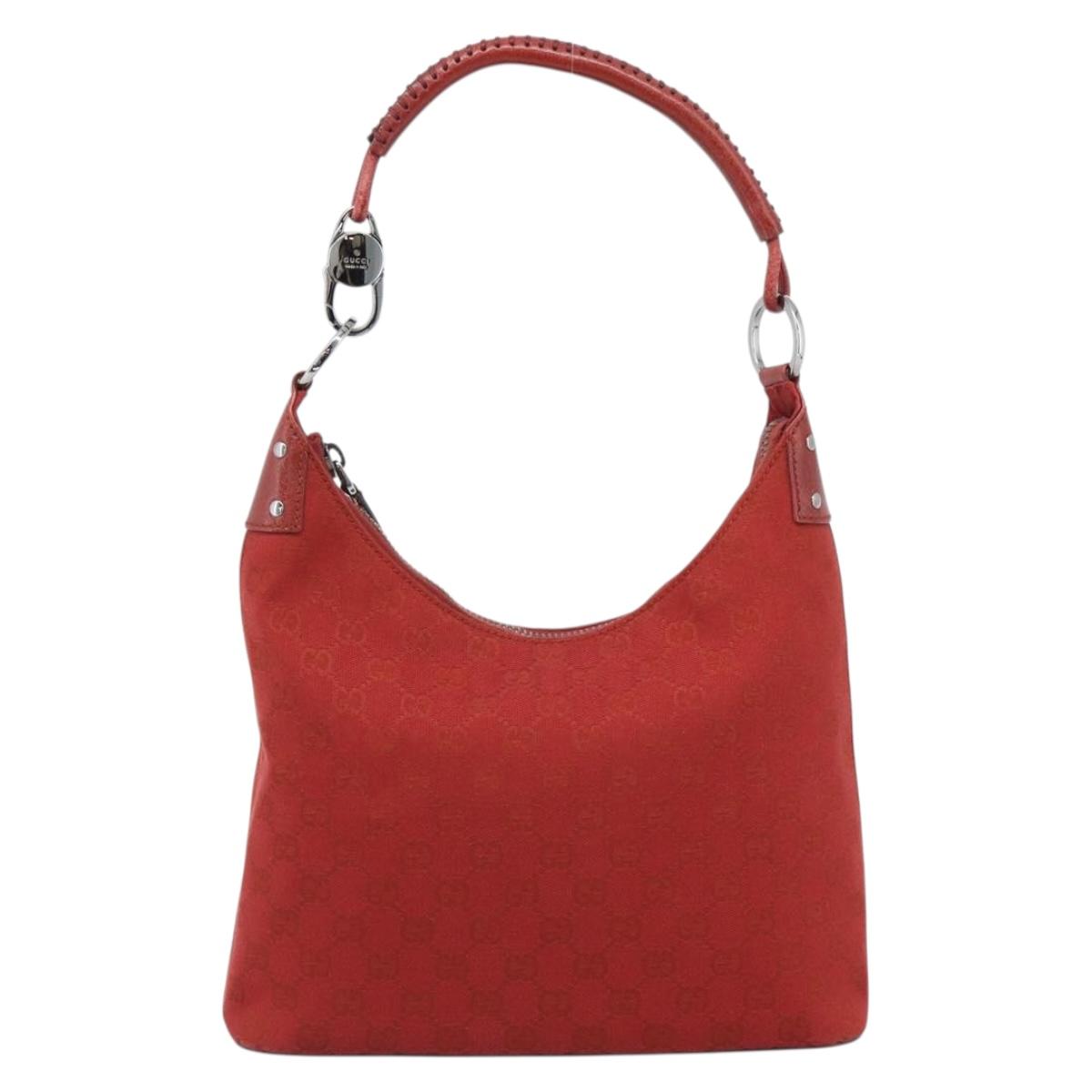 GUCCI GG Canvas Shoulder Bag Red Silver 115003 Auth 192709A
