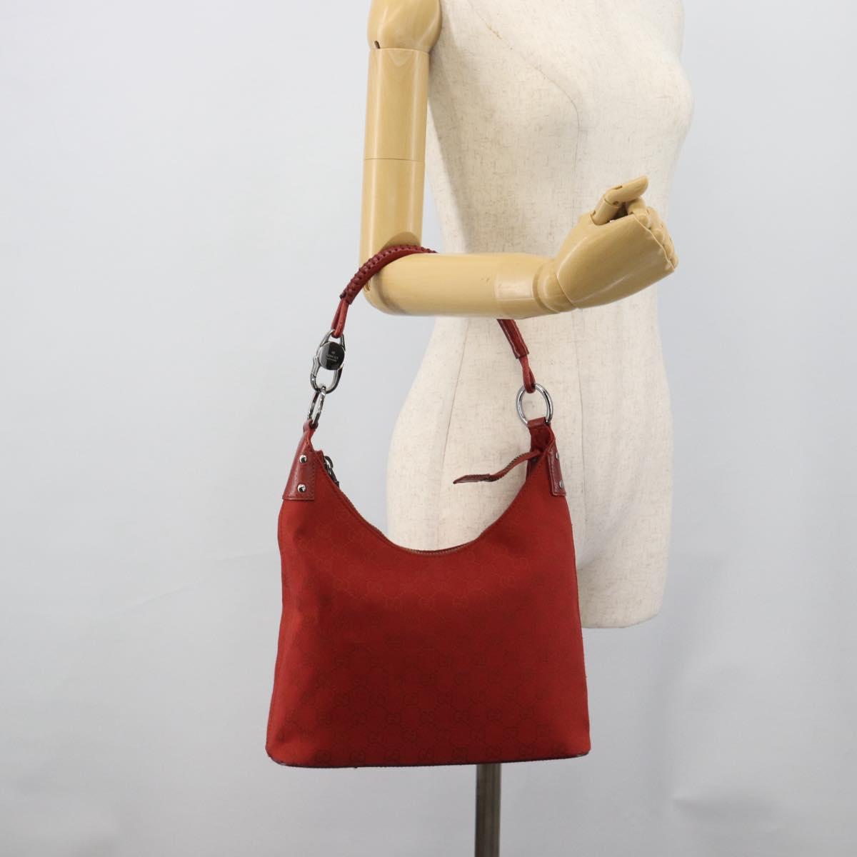 GUCCI GG Canvas Shoulder Bag Red Silver 115003 Auth 192709A