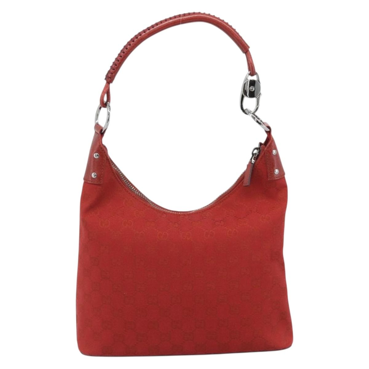 GUCCI GG Canvas Shoulder Bag Red Silver 115003 Auth 192709A