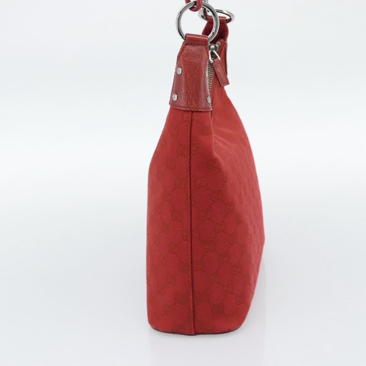 GUCCI GG Canvas Shoulder Bag Red Silver 115003 Auth 192709A