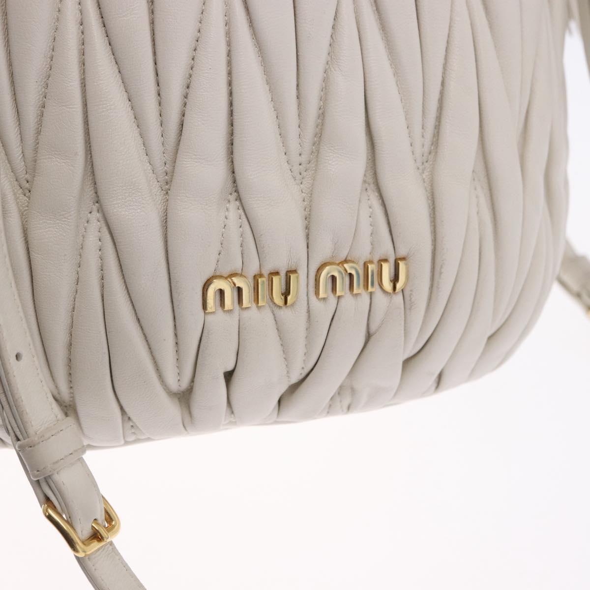 Miu Miu Matelasse Shoulder Bag Leather White Gold Tone Auth 192710A