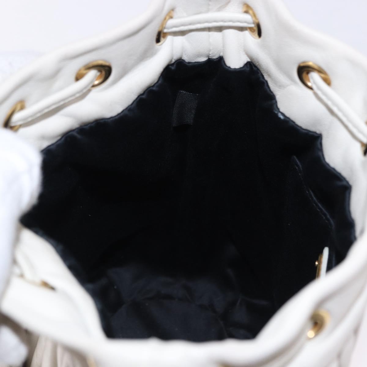 Miu Miu Matelasse Shoulder Bag Leather White Gold Tone Auth 192710A