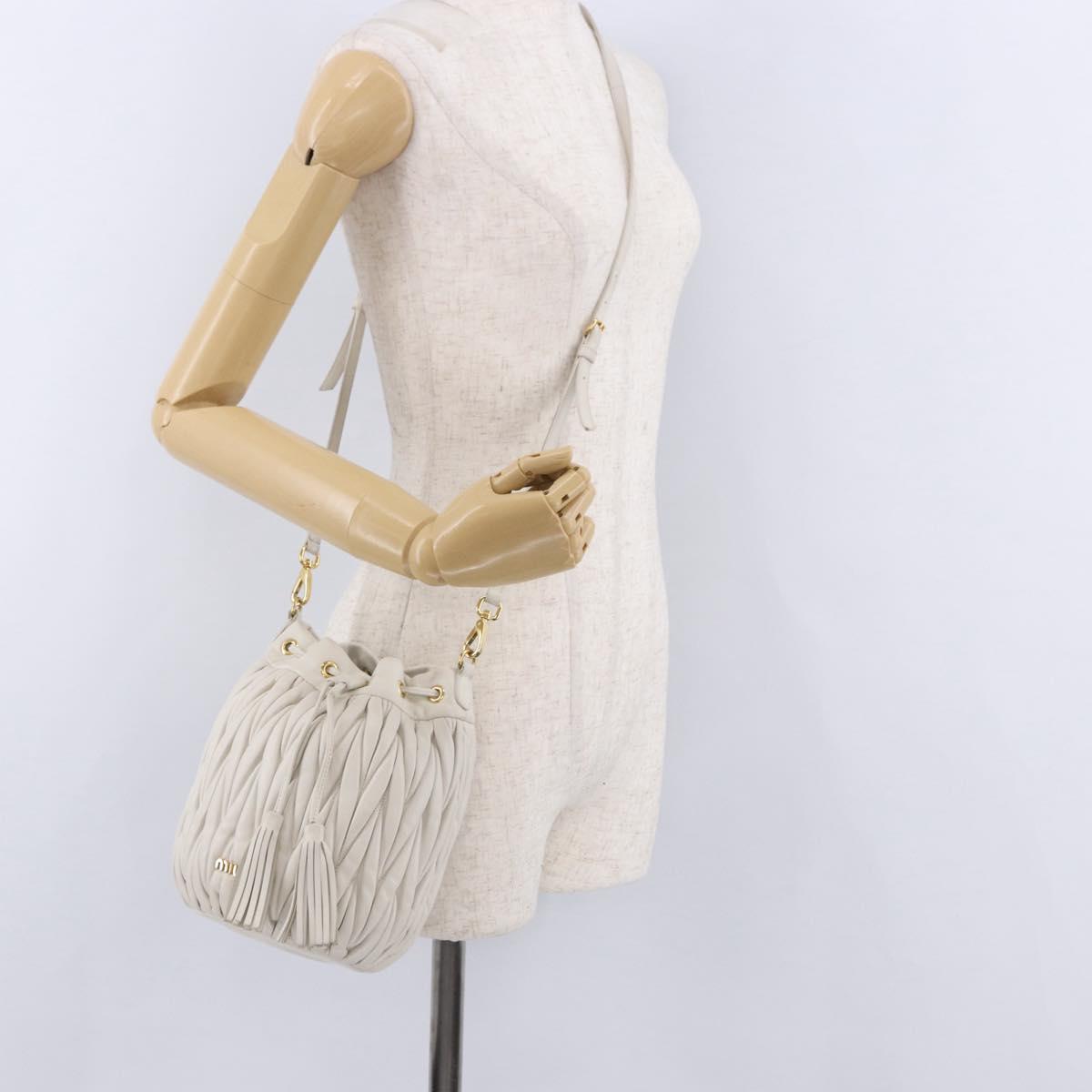 Miu Miu Matelasse Shoulder Bag Leather White Gold Tone Auth 192710A