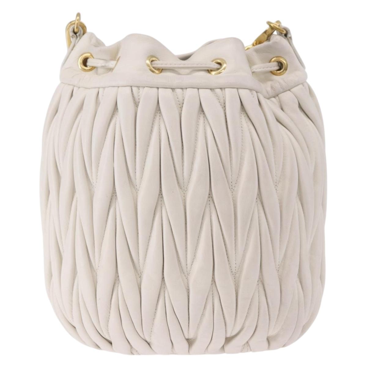 Miu Miu Matelasse Shoulder Bag Leather White Gold Tone Auth 192710A