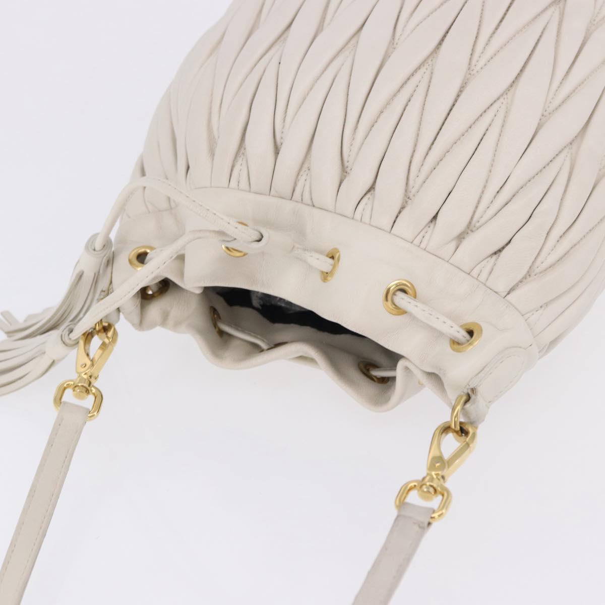 Miu Miu Matelasse Shoulder Bag Leather White Gold Tone Auth 192710A