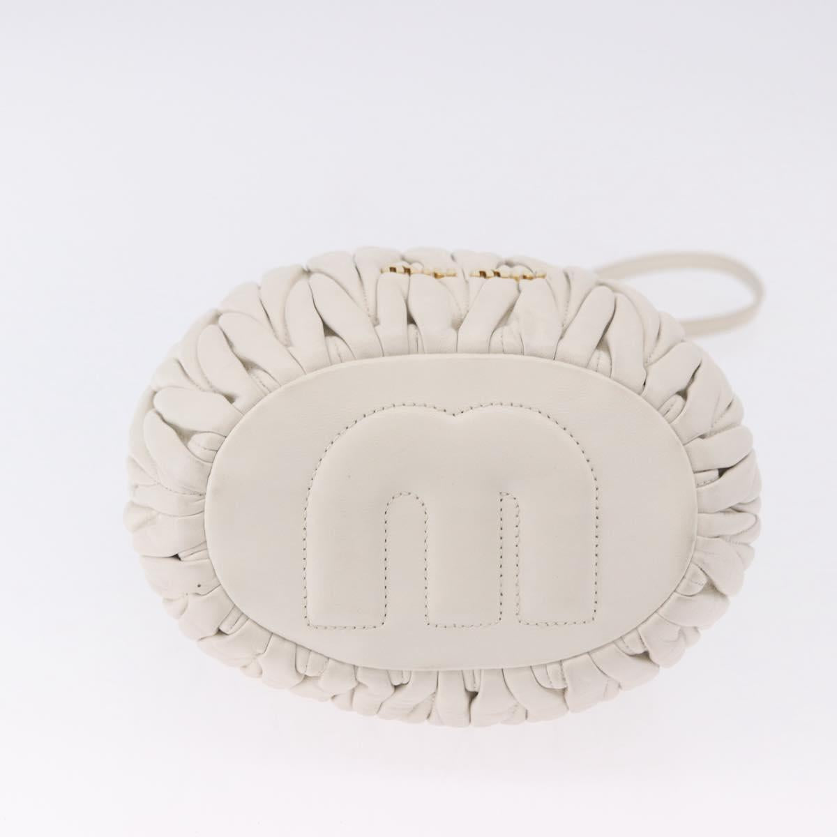 Miu Miu Matelasse Shoulder Bag Leather White Gold Tone Auth 192710A