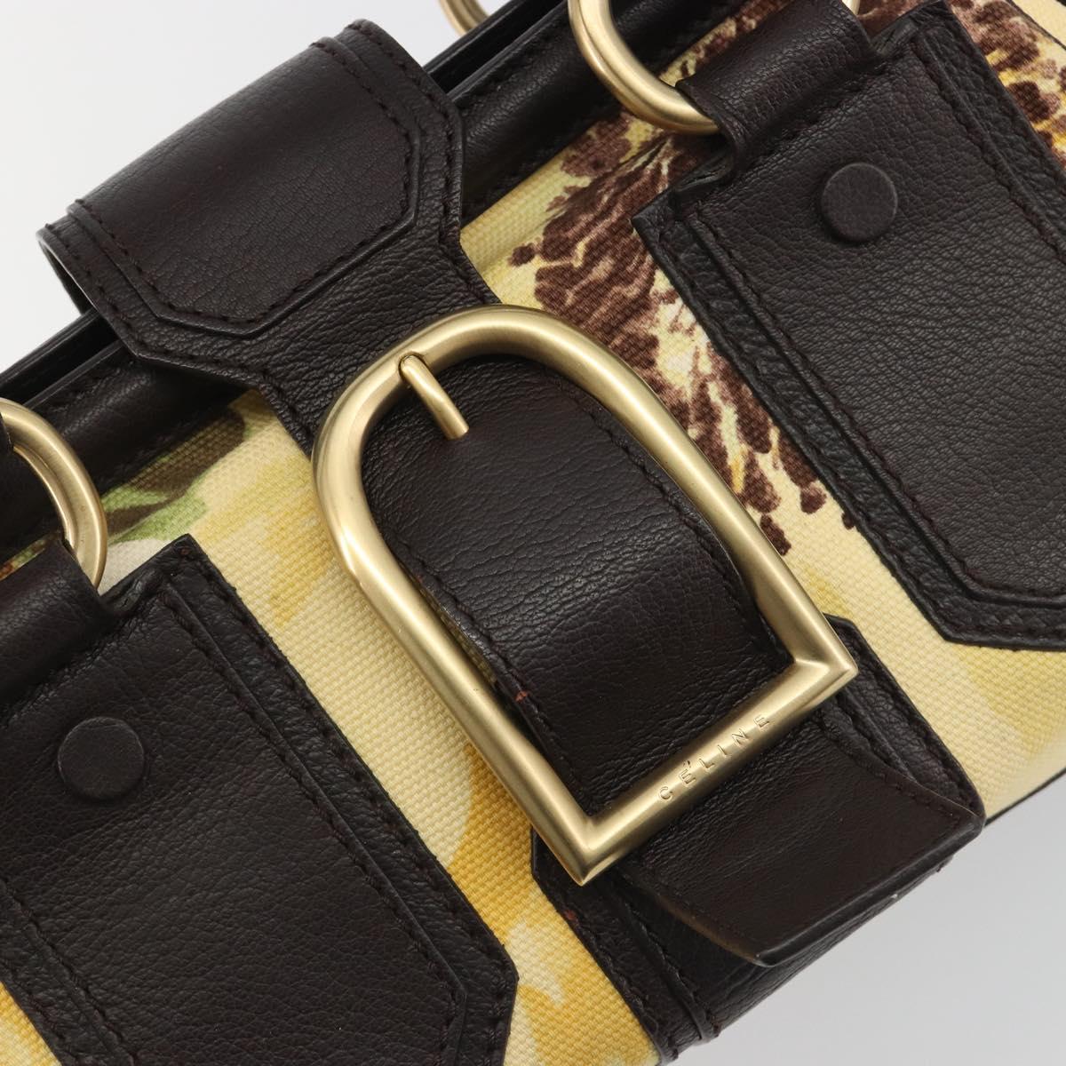 CELINE Hand Bag Canvas Yellow Gold Tone Auth 192711A