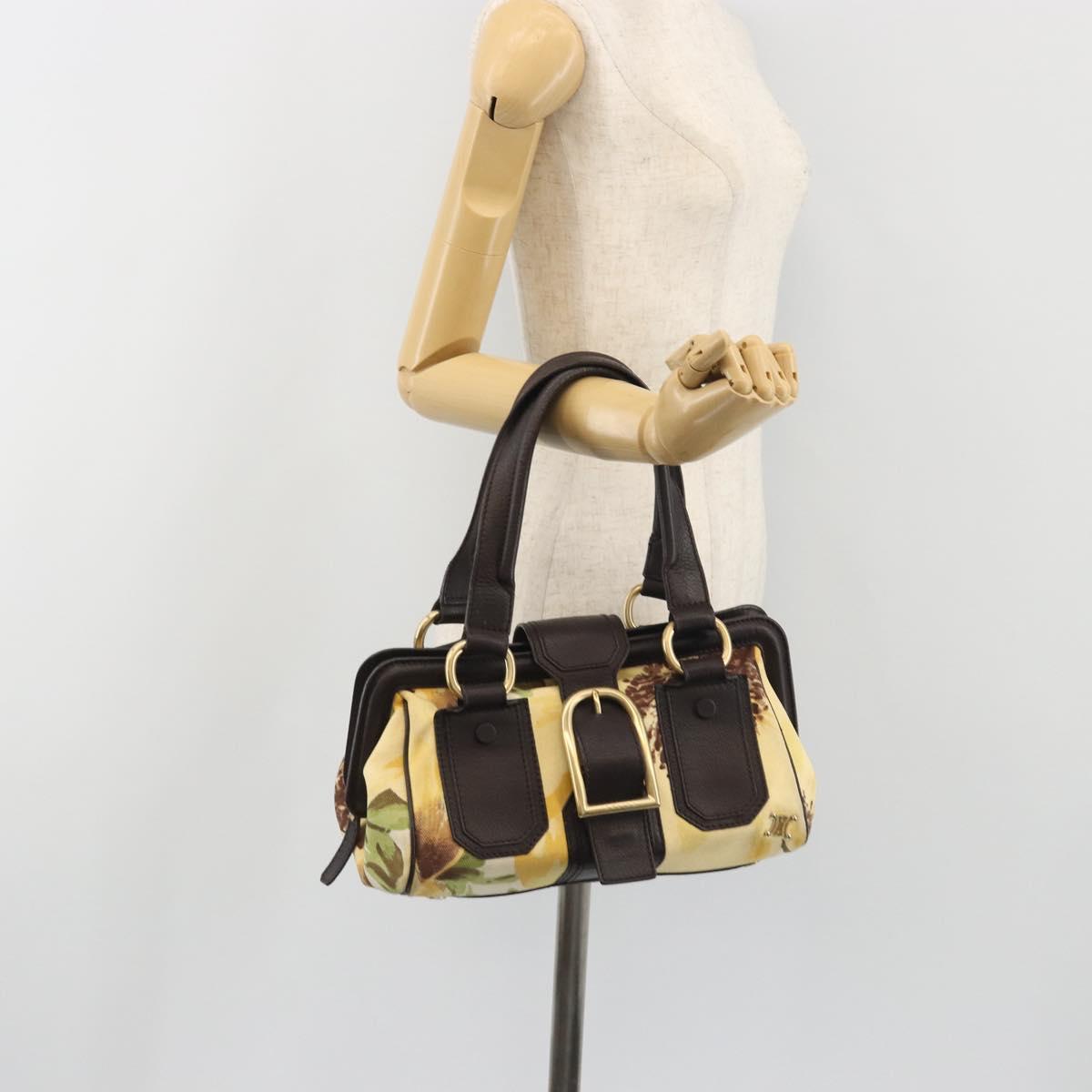 CELINE Hand Bag Canvas Yellow Gold Tone Auth 192711A