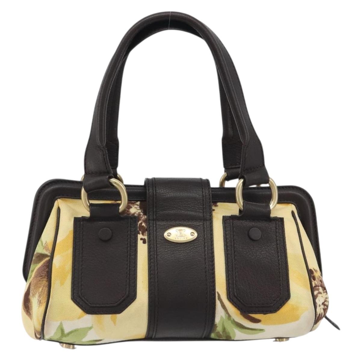 CELINE Hand Bag Canvas Yellow Gold Tone Auth 192711A