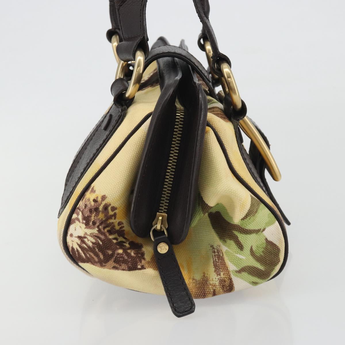 CELINE Hand Bag Canvas Yellow Gold Tone Auth 192711A