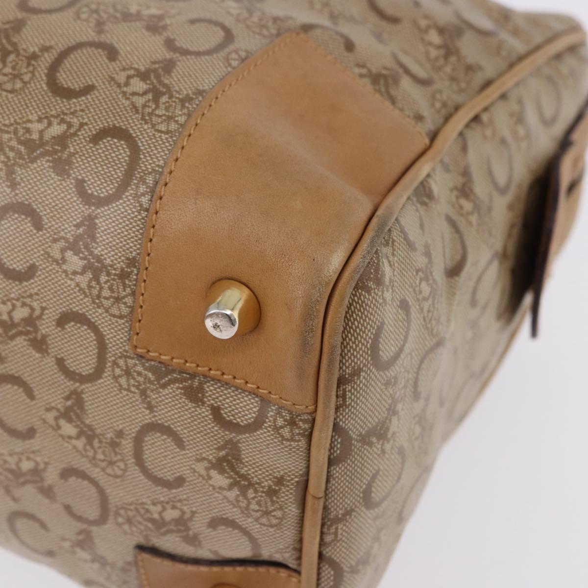 CELINE C Saluki Boston Bag PVC Leather Beige Gold Tone Auth 192714