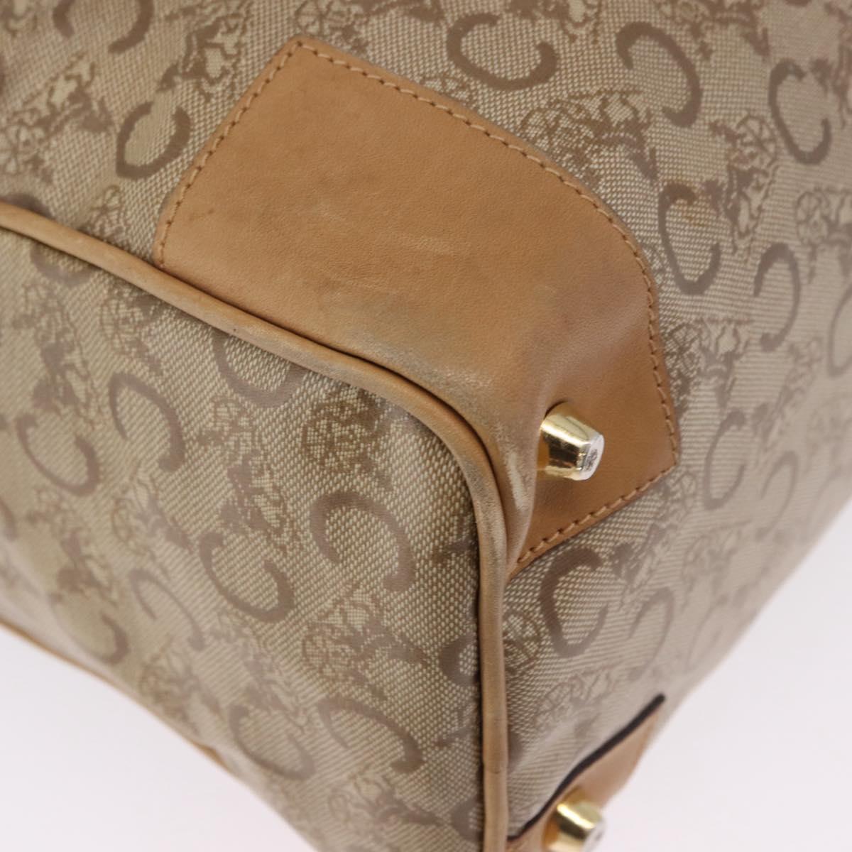 CELINE C Saluki Boston Bag PVC Leather Beige Gold Tone Auth 192714