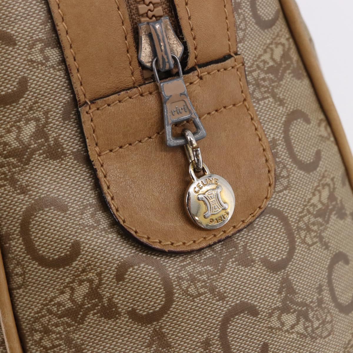 CELINE C Saluki Boston Bag PVC Leather Beige Gold Tone Auth 192714