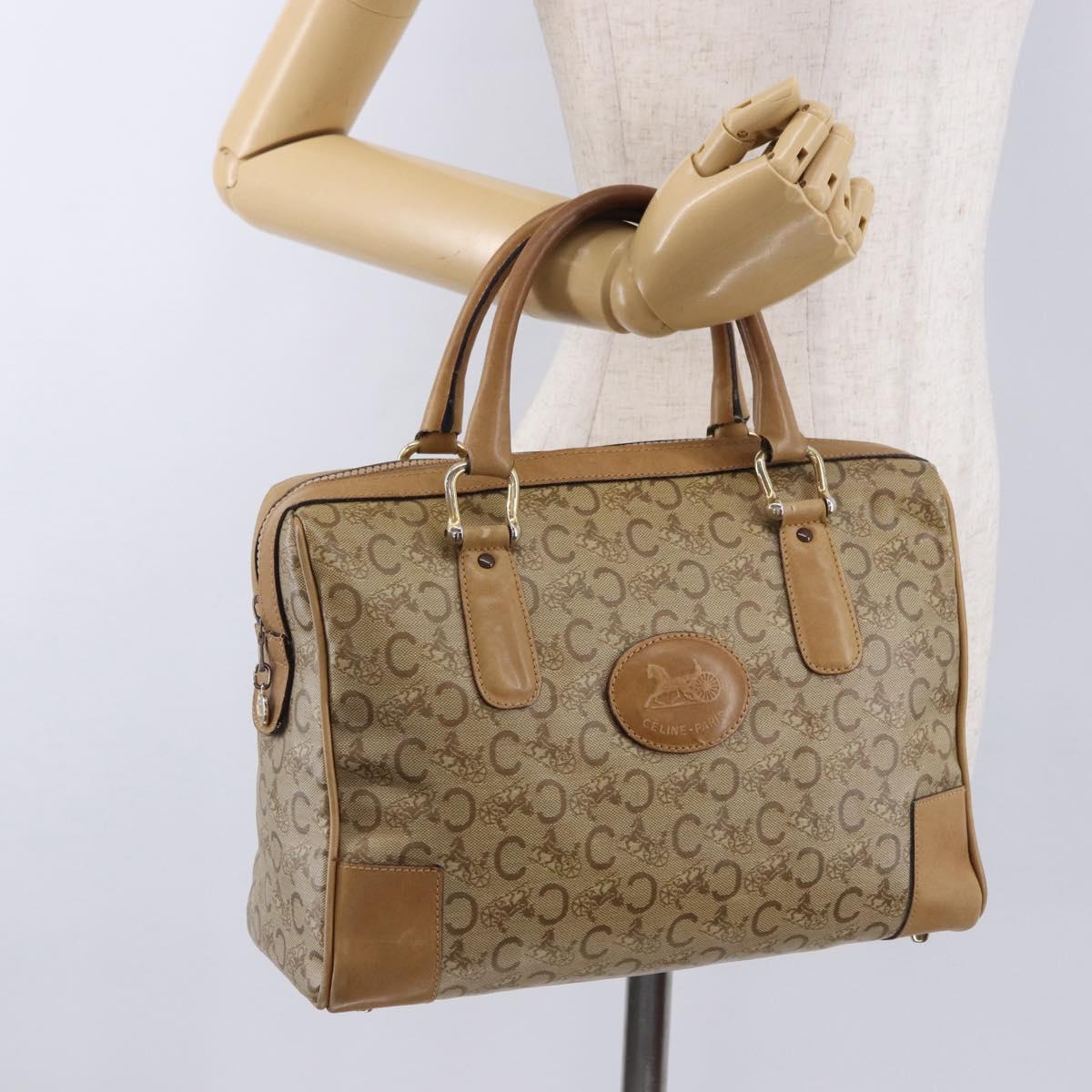CELINE C Saluki Boston Bag PVC Leather Beige Gold Tone Auth 192714