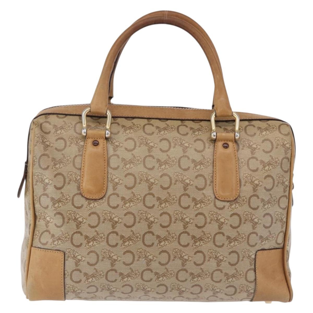 CELINE C Saluki Boston Bag PVC Leather Beige Gold Tone Auth 192714