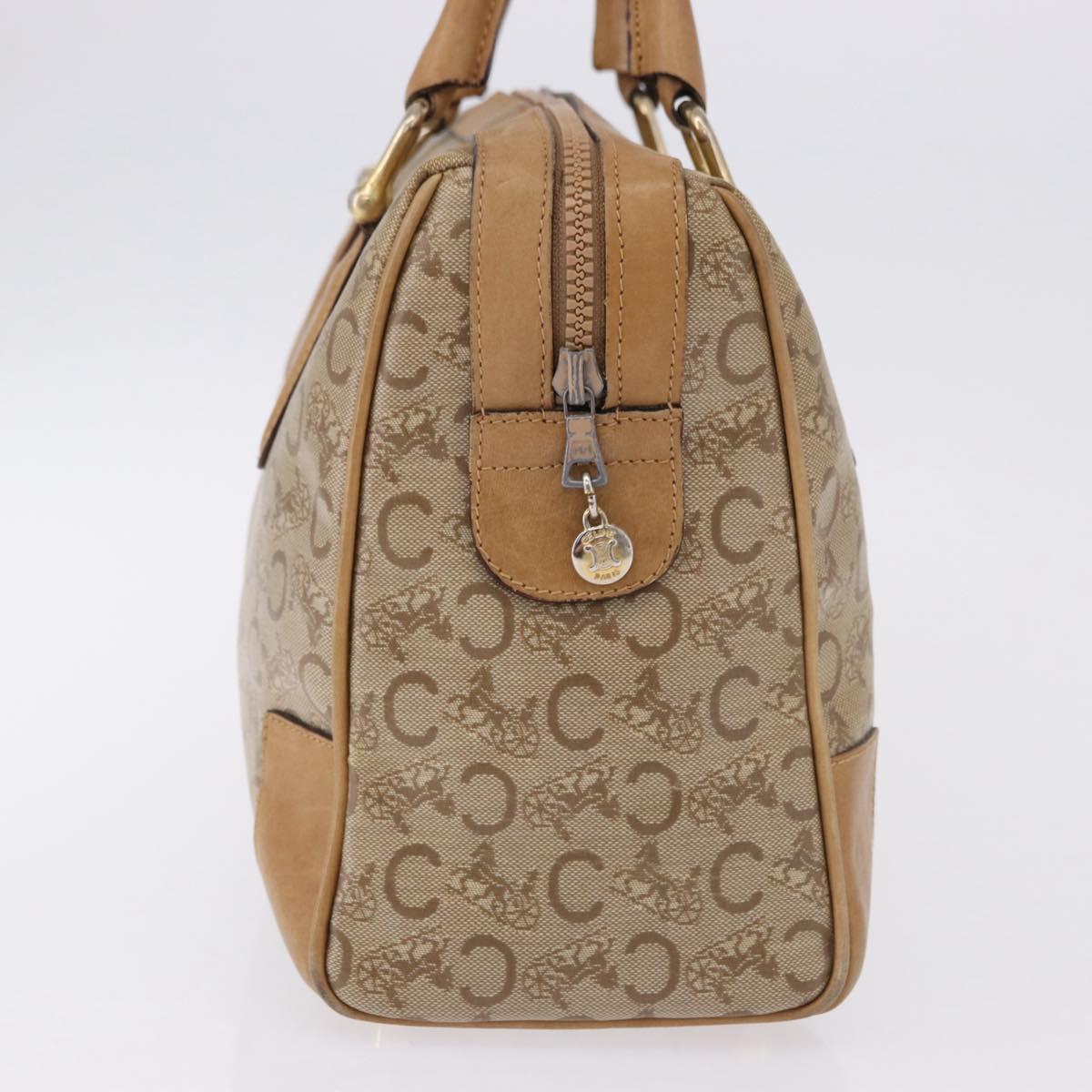 CELINE C Saluki Boston Bag PVC Leather Beige Gold Tone Auth 192714