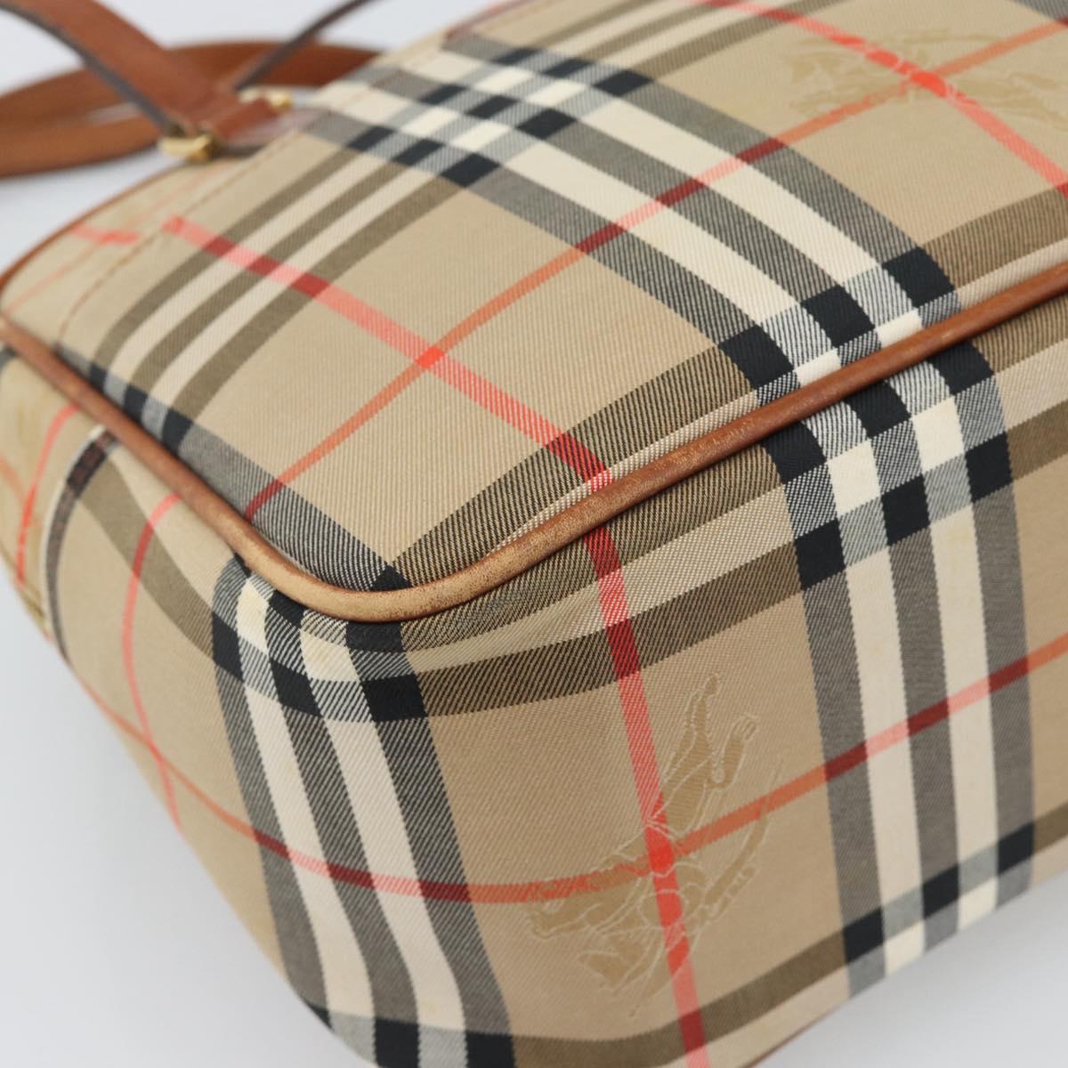 BURBERRY Nova Check Hand Bag Canvas Beige Gold Tone Auth 192718