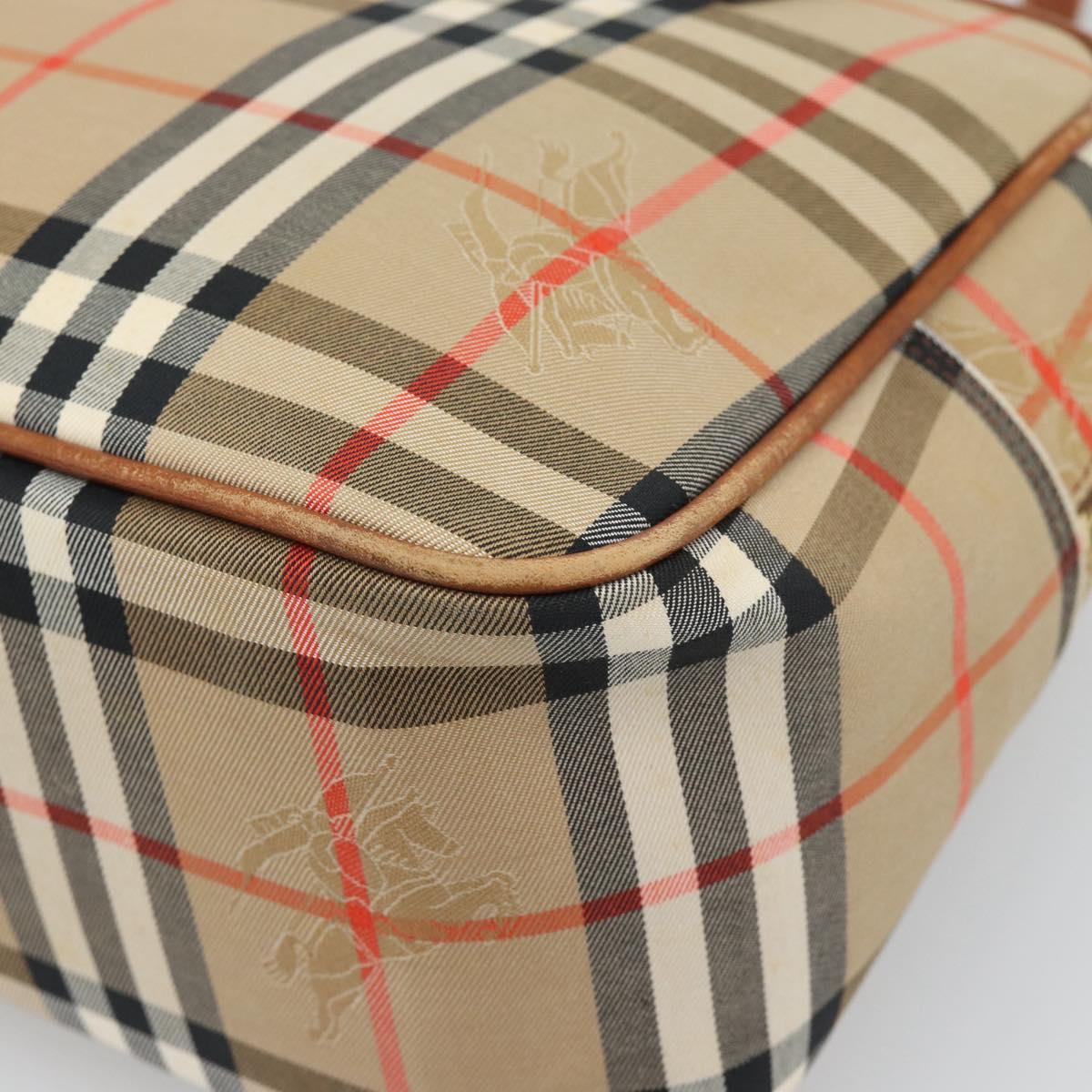 BURBERRY Nova Check Hand Bag Canvas Beige Gold Tone Auth 192718