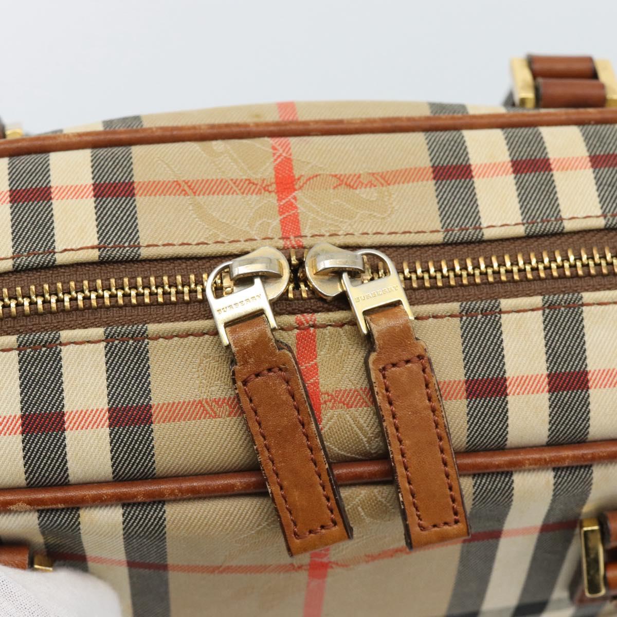 BURBERRY Nova Check Hand Bag Canvas Beige Gold Tone Auth 192718