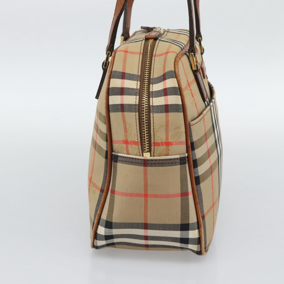 BURBERRY Nova Check Hand Bag Canvas Beige Gold Tone Auth 192718