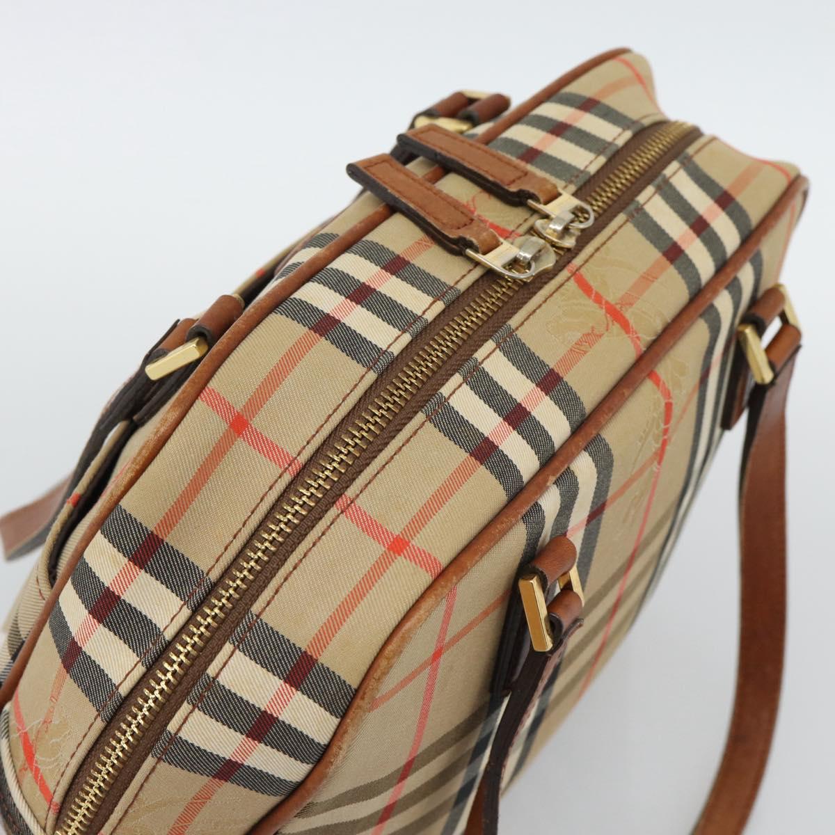 BURBERRY Nova Check Hand Bag Canvas Beige Gold Tone Auth 192718