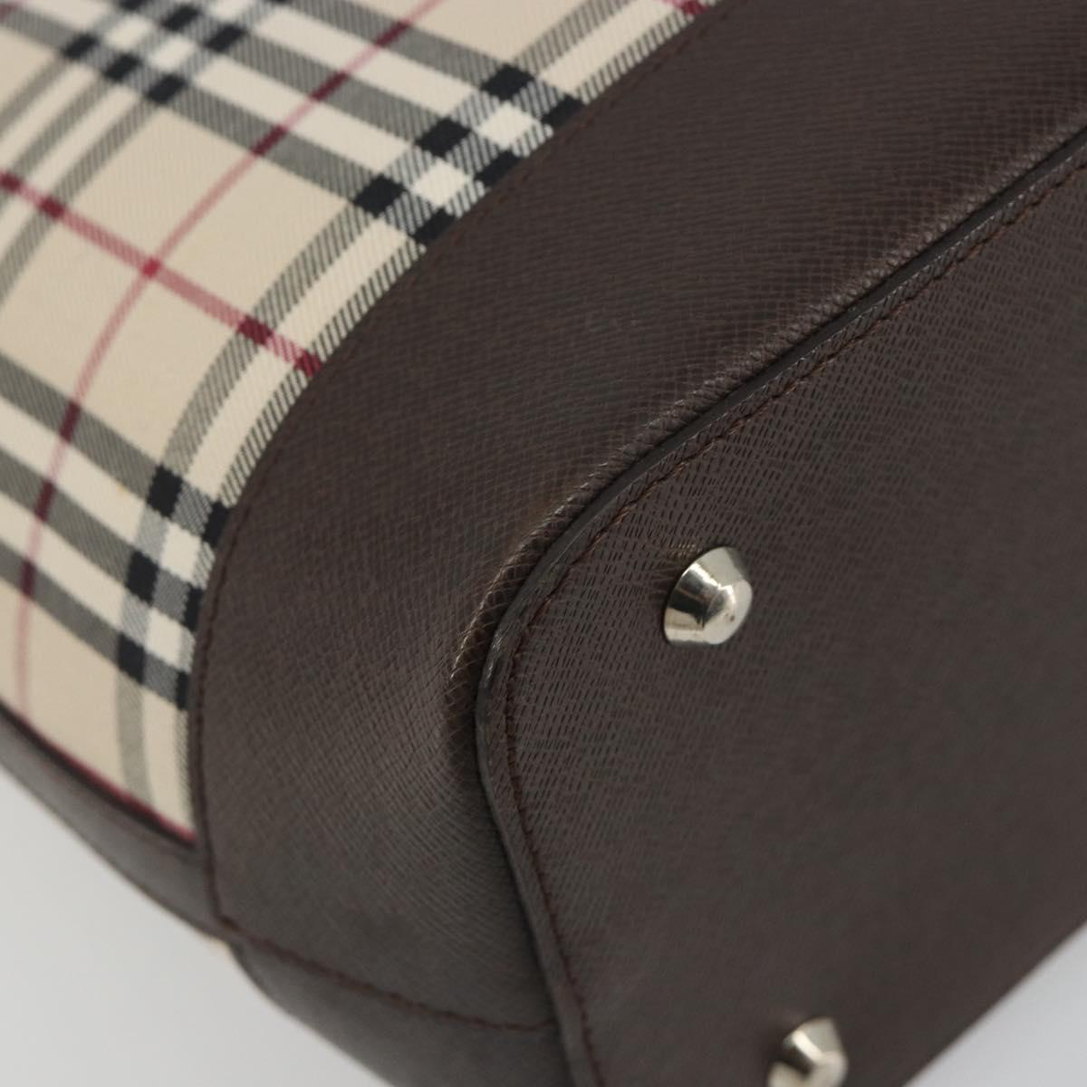BURBERRY Nova Check Hand Bag Canvas Beige Silver Auth 192719V