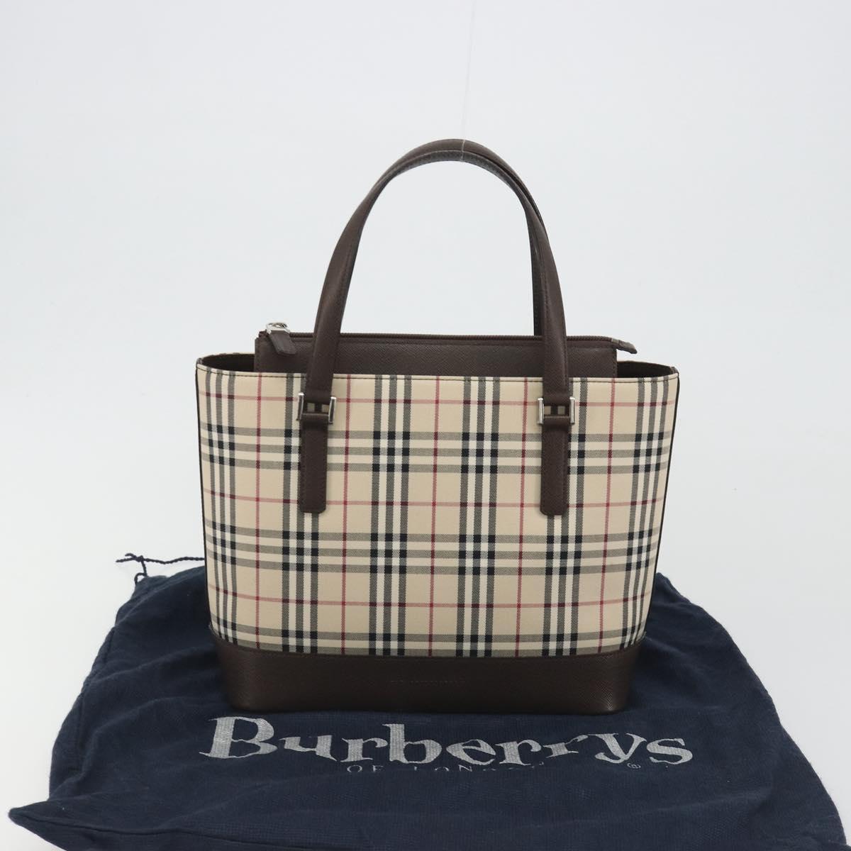 BURBERRY Nova Check Hand Bag Canvas Beige Silver Auth 192719V