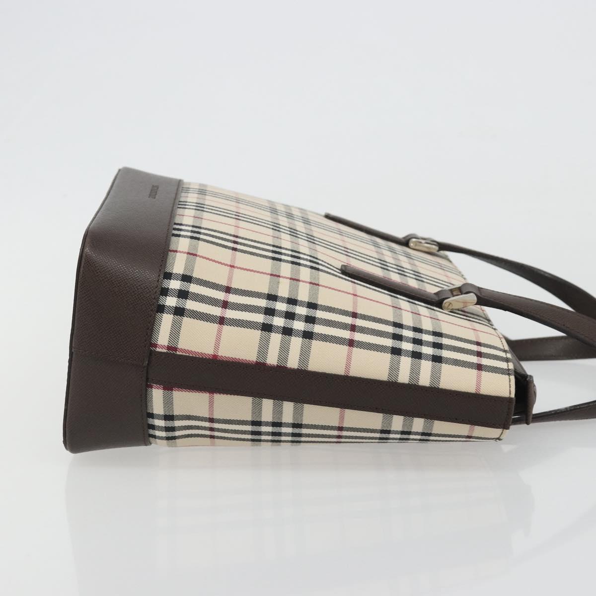 BURBERRY Nova Check Hand Bag Canvas Beige Silver Auth 192719V