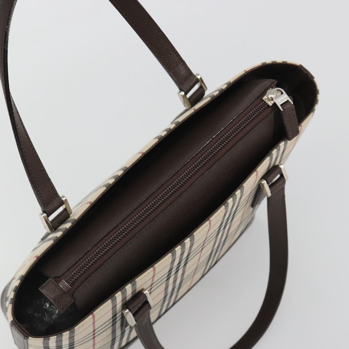 BURBERRY Nova Check Hand Bag Canvas Beige Silver Auth 192719V