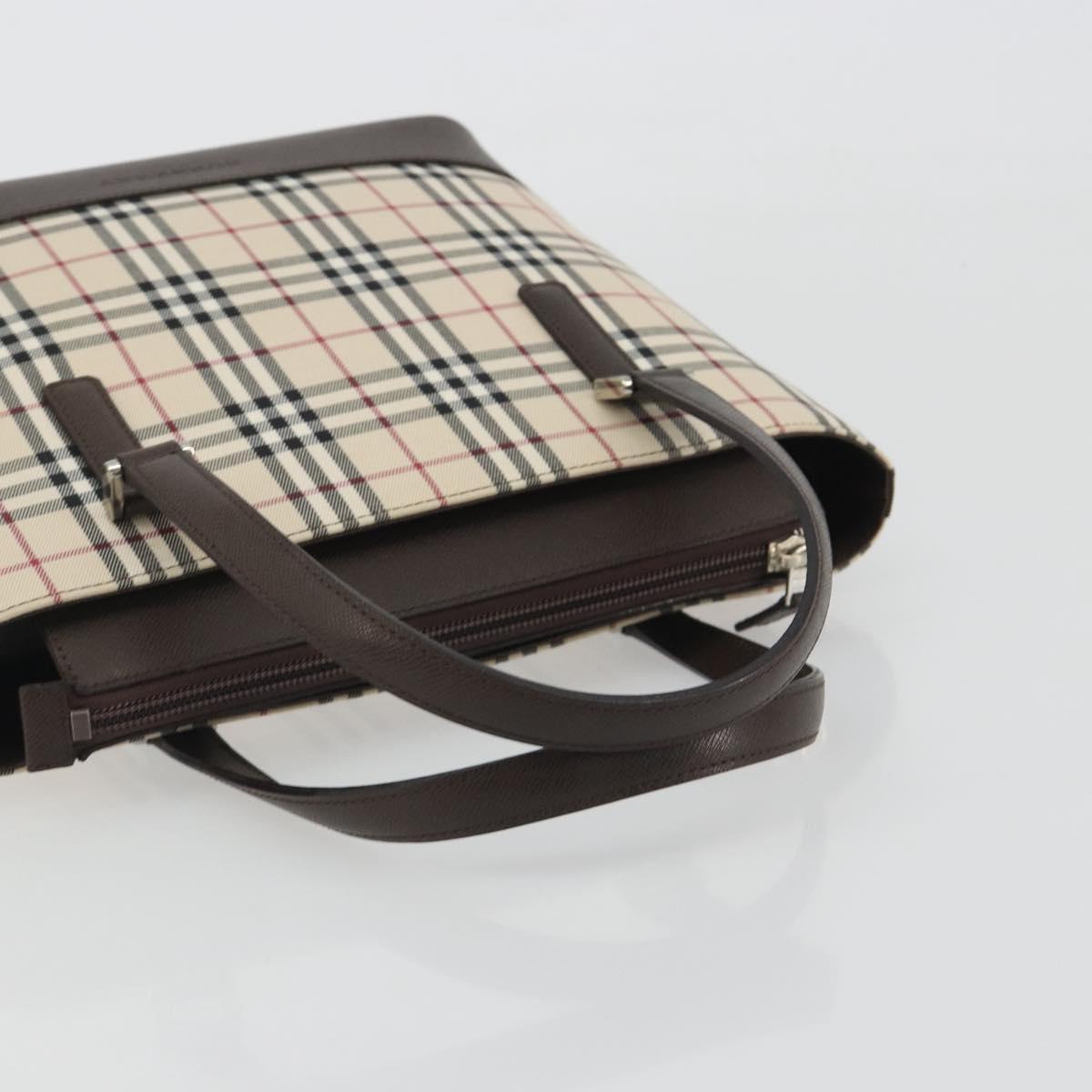 BURBERRY Nova Check Hand Bag Canvas Beige Silver Auth 192719V