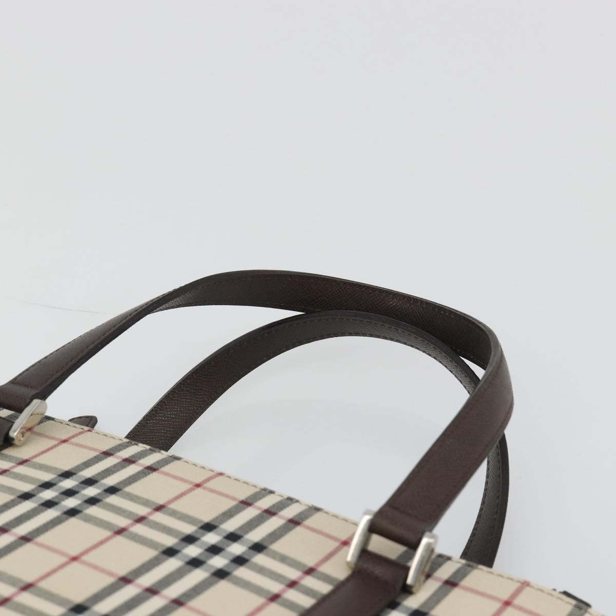 BURBERRY Nova Check Hand Bag Canvas Beige Silver Auth 192719V
