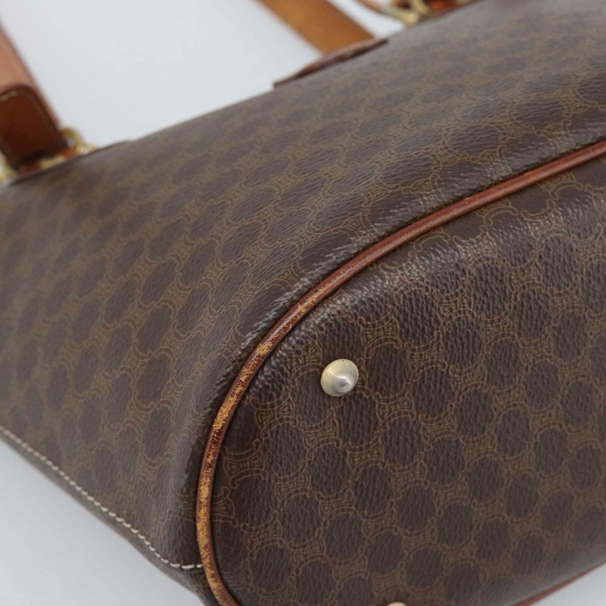 CELINE Macadam Tote Bag PVC Leather Brown Gold Tone Auth 192720