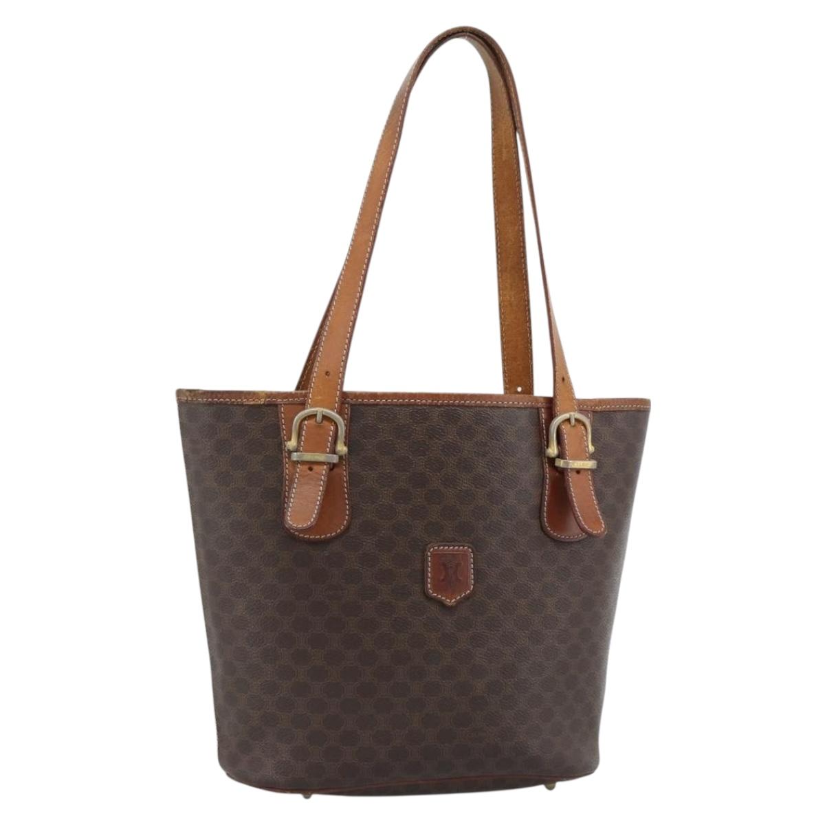 CELINE Macadam Tote Bag PVC Leather Brown Gold Tone Auth 192720