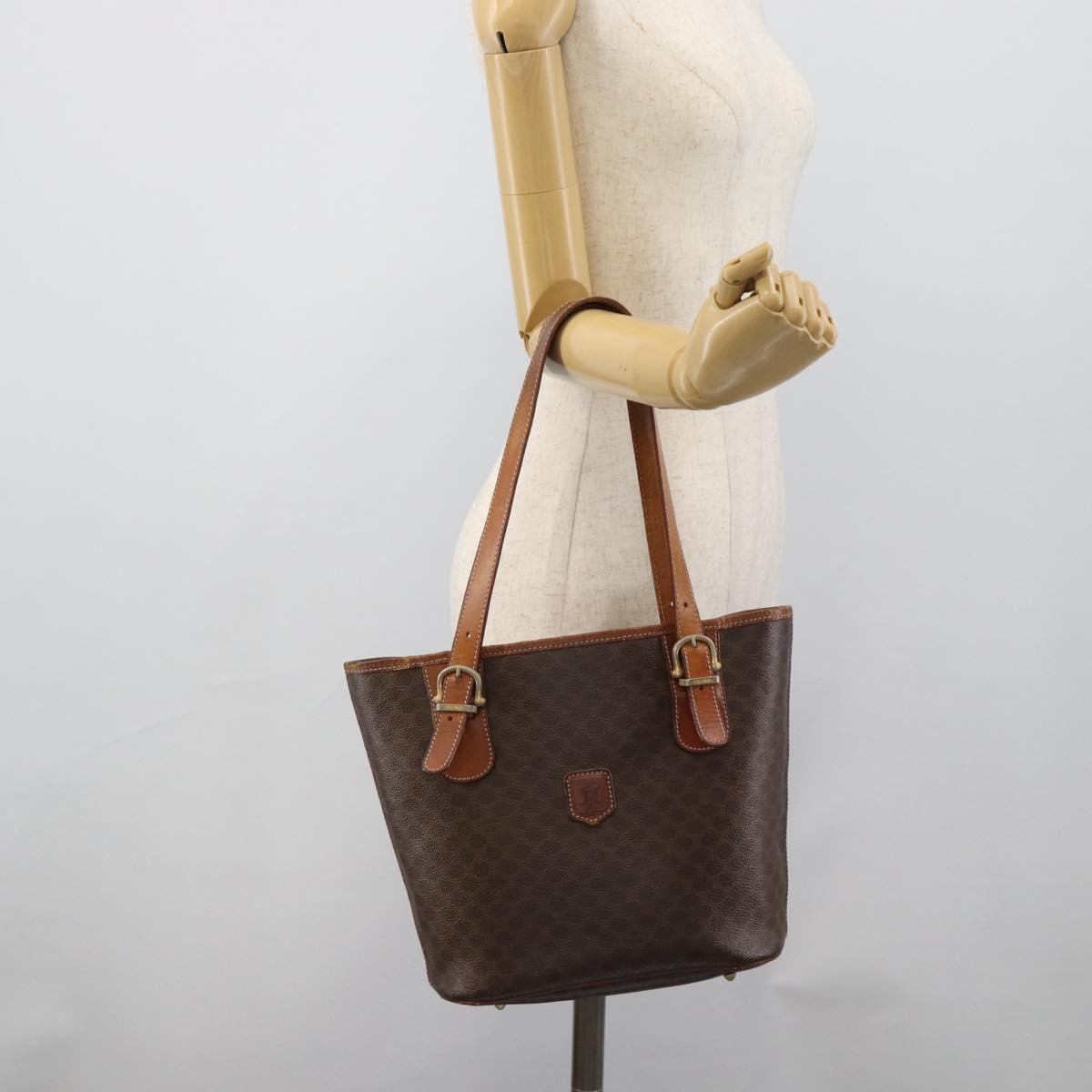 CELINE Macadam Tote Bag PVC Leather Brown Gold Tone Auth 192720